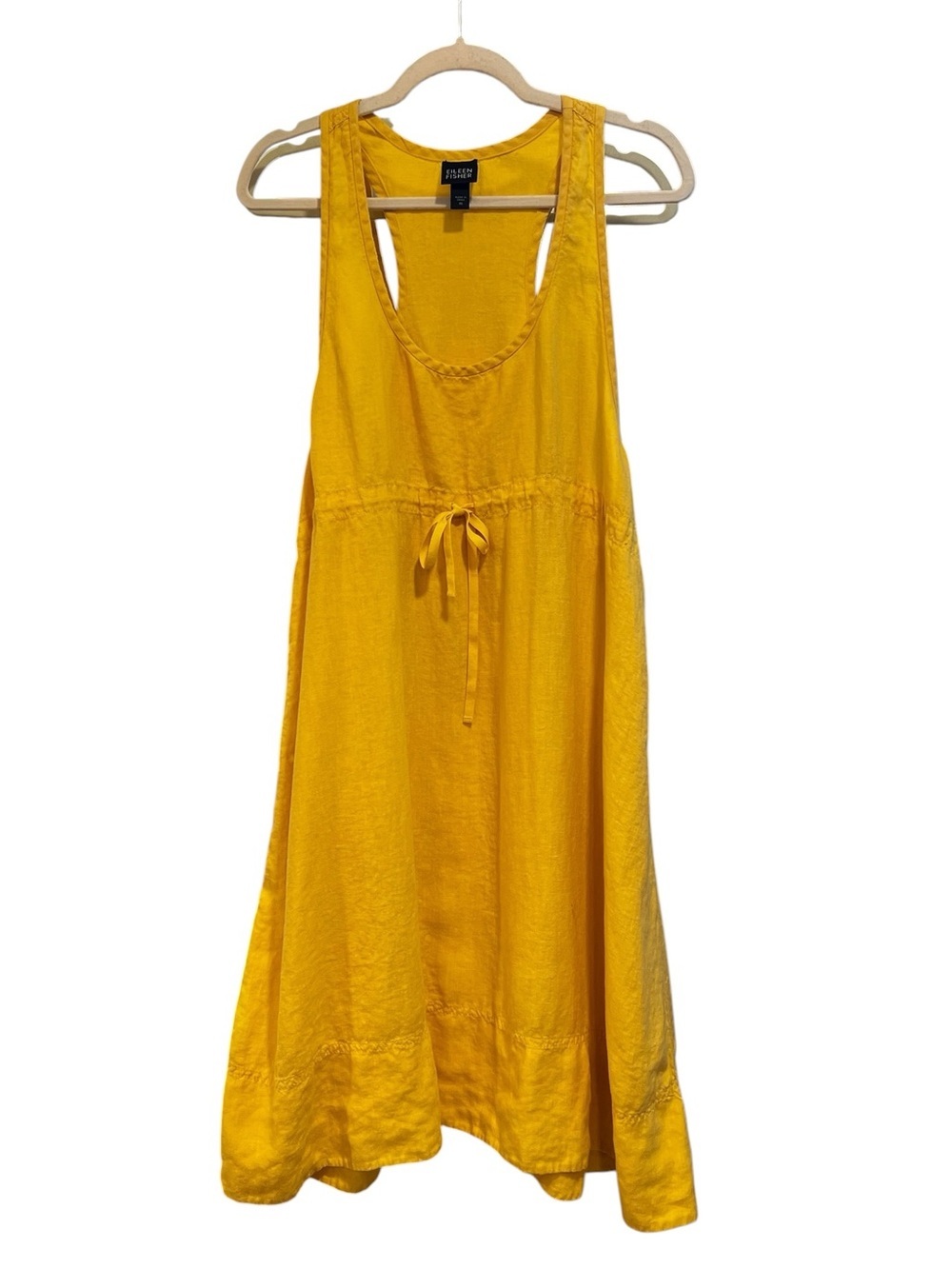 Eileen Fisher Linen Relaxed Racerback Tank Dress Light Yellow Size Medium Beach